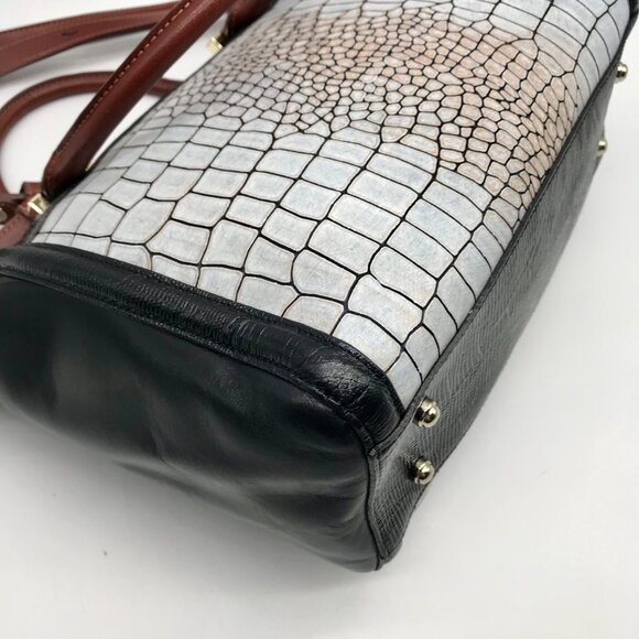 Brahmin Black And Gray Croc Embossed Leather Anywhere Satchel - Picture 9 of 10